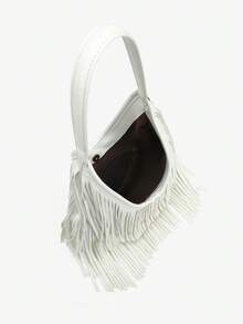 大容量流苏女士手提包，时尚单肩包，休闲腋下手提包，适合通勤、休闲、日常、旅行、购物，可搭配T恤、连帽衫、衬衫、牛仔裤、连衣裙、外套 - 白色 - 查看 9