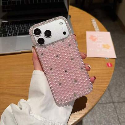 时尚新款镶钻珍珠手机壳，适用于 17 Pro Max、17、16，镶嵌钻石，优雅保护壳，也适用于 15 Pro、14 Pro、13、12、11 Pro