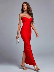 Bernatova Backless Midi Cocktail Party Dress With Tie Waist, Suitable For Birthday, Homecoming, Graduation, Wedding Guest, Evening Gala Spring Red - Red - View 2