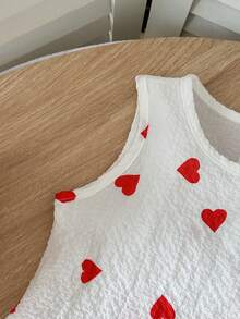 A Children's Clothing Set With A White Base And Red Heart-Shaped Print, Featuring Ruffled Details. - Multicolor - View 7