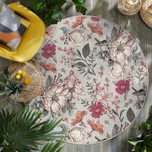 Floral Vintage Cream Round Rug -Victorian Botanic Circle Mat-Elegant Flower Circle Rug-Pink Floral Washable Round Carpet-Boho Chic Round Mat - 1PC - View 8