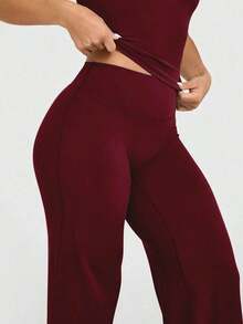 This Solid Color Yoga Wide-Leg Pants Are Comfortable And Slimming, Suitable For Running, Fitness, And Various Yoga Activities. - 酒紅色 - 查看 6