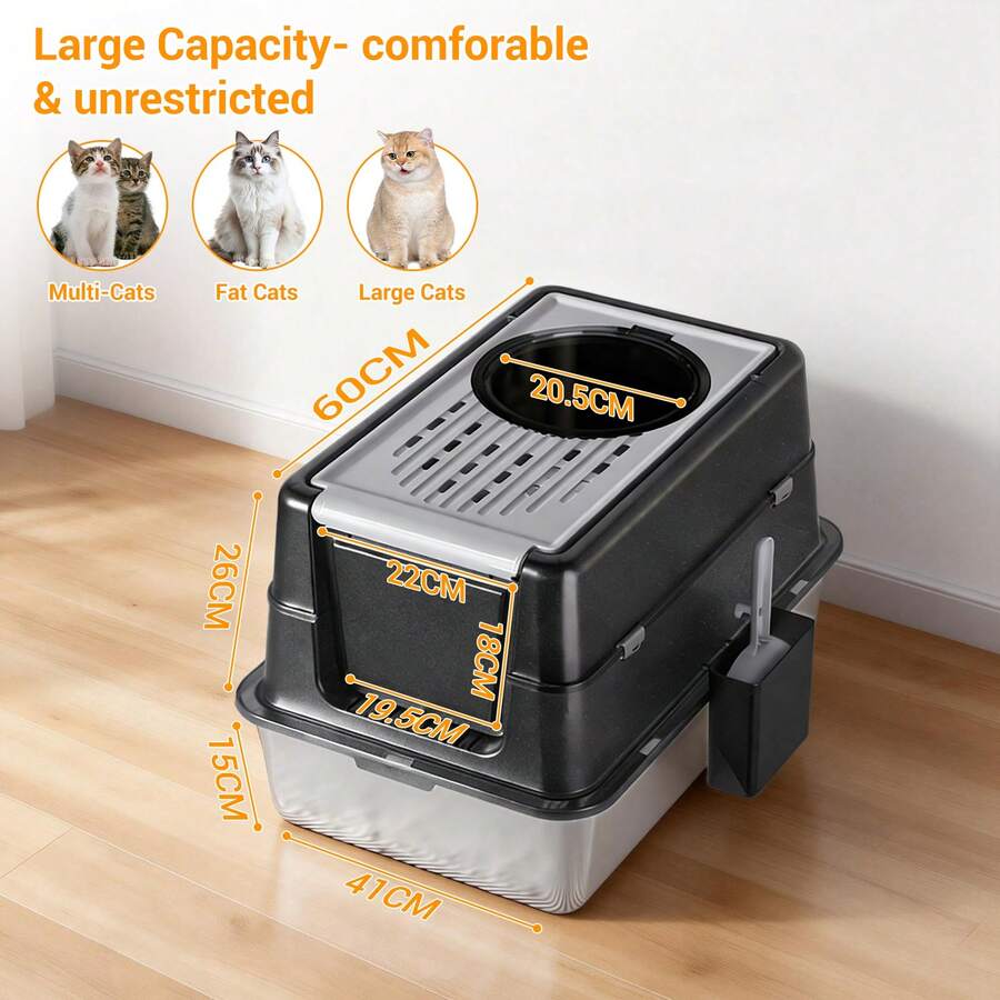 Extra-Large, Enclosed Stainless Steel Cat Litter Box With Two Entrances – 60 X 40 X 43.5 Cm, Metal Cat Litter Box With Hinged Lid And Removable Design For Easy Cleaning, Ideal For Small To Large Cats - 60*40*43.5CM - Xem 1
