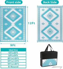 Pauwer Outdoor Rug Waterproof, Reversible Plastic Straw Rug RV Camping Rug, Indoor Outdoor Patio Mat, Outside Carpet For Porch,Deck,Camper,Balcony,Backyard,Picnic - Diamond/Teal - View 2