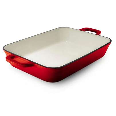 Non Stick Home Cooking Red Color 33cm Enamelled Cast Iron Roasting Tray Grandfeu