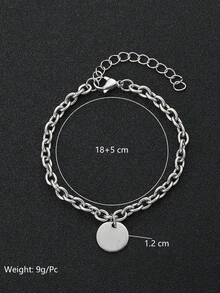 1pc Stainless Steel Chain With Small Round Pendant, Minimalist Bracelet For Men - Silver - View 3