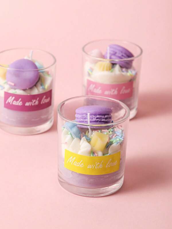 1pc Canned Macaron Cookies, Heart-Shaped Cake Candle, Creative Handmade Festive Decor, Romantic Atmosphere, High-End Photoshoot Prop, Suitable For Daily Use, Valentine's Day, Ramadan, Easter, Mother's Day, Christmas, Halloween, New Year, Holiday Commemorative Gift For Family And Friends