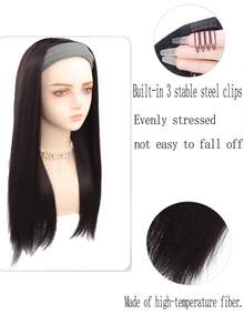 女士头戴式假发，长直合成假发，可拆卸半头戴式假发 - 彩色 - 查看 2