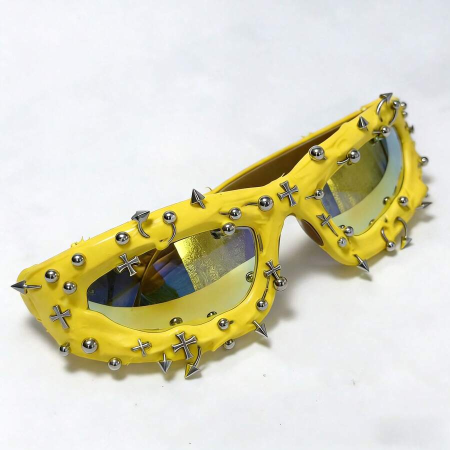 1 Pc Fashionable Dark-Style Gothic Epoxy-Coated Punk-Style Riveted Fashion Glasses - 款式5 - 查看 1