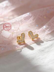 Artepollo 1 Pair 925 Sterling Silver Hypoallergenic Lovely Heart Earrings, Inlaid With Sparkling Zirconia, Personalized And Delicate, Screw-Back Design To Prevent Falling Off, Gift Box Packaging, Great Gift For Kids Or Friends Birthday - Beautiful Love - View 2