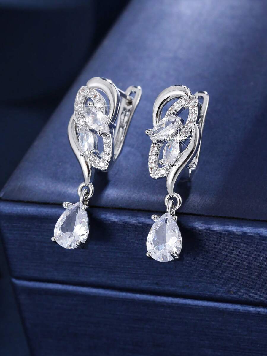 1 Đôi bông tai dáng suông thanh lịch, thiết kế hai lớp rỗng, hình giọt nước, quà tặng sang trọng dành cho phụ nữ khi dự tiệc/sự kiện. - W17870 - Xem 1
