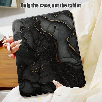Ốp lưng da PU 1 mảnh họa tiết đá cẩm thạch có chân đế, khe đựng bút, đế màu đen với họa tiết hình học trừu tượng đường kẻ vàng, chân đế xoay 720 độ, chức năng tự động ngủ/thức, tương thích với Honor Pad 8/9/10, Honor GT 11.5inch/X7/X8A/X9/X8Pro/X9Pro/V9/V8 Pro, Matepad 11 Inch 2023/2022 Model/MatePad 11.5 (2026), và nhiều hơn nữa.