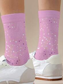 1双女士个性化袜子，360度数码印花，图案包括可爱的欢呼熊、许愿熊、爱心熊、天使熊、生气熊等，时尚简约，适合日常穿着及毕业/生日礼物。 - 彩色 - 查看 2