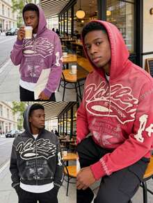 European & American High Street Design Sense Loose Digital 3D Printed Retro Hoodie, Unisex Hip-Hop Sweatshirt - Đỏ - Xem 3