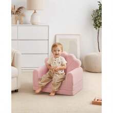 Blissful Diary Sofá para niños 2 en 1 suave para niños pequeños plegable silla para niños pequeños cómoda sofá convertible para tumbona muebles para niños para sala de juegos regalo para - Concha rosa rosa - Ver 6