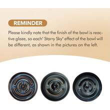Ceramic Raised Slow Feeder Dog Bowl Set With Acacia Wood Stand - 2 X Starry Sky + Stand - a - View 3