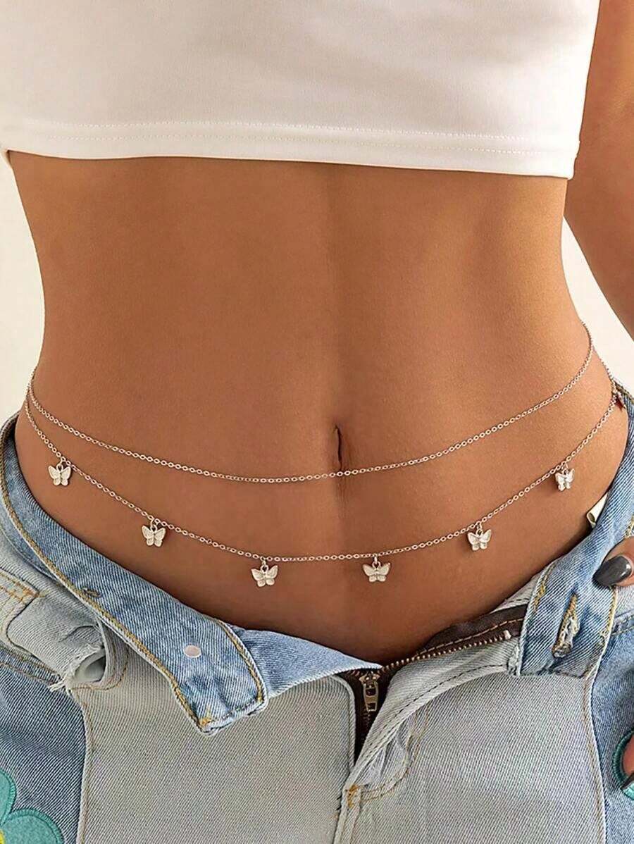 2pcs/Set Holiday Style Butterfly Pendant Chain Waist Accessories, Random Quantity - 黃金2 - 查看 1