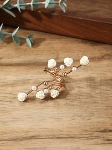 2pcs Fashionable Minimalist White Flower Open Ring, Suitable For Daily Wear - X1794 + Plain Ring - View 3