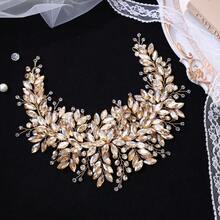 1pc Champagne Crystal Bridal Headband, Leaf Rhinestone Hair Accessory, Silver Wedding Party Luxury Bride Headpiece Gift - Champagne - View 4