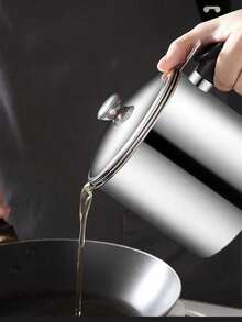 60.87 Oz Stainless Steel Oil Strainer Pot With Filter Net And Dust Cover, Reusable Large Diameter Oil Filter Container - View 5