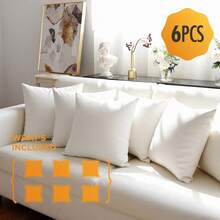 Premium White Polyester Down Alternative Cushion Inserts – Machine Washable Lightweight Pillow Inserts Available In 1/2/4/6/8 Packs, Multiple Sizes 12*20in 18in 20in 22in For Sofa Couch Pillowcase Filling - 6Pcs - 查看 2
