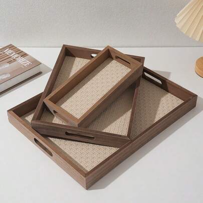 2pcs/3pcs Wood Grain Decorative Trays, Faux Leather Pattern, Suitable For Home Decor, Dining, Afternoon Tea, Makeup Storage, Living Room