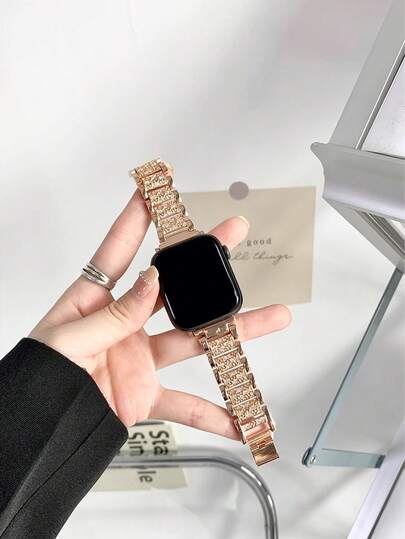 Dây đeo đồng hồ bằng thép không gỉ mạ vàng hồng đính đá lấp lánh, tương thích với Apple Watch 42mm, 38mm, 40mm, 41mm, 44mm, 45mm, 46mm, 49mm, dây đeo thay thế thời trang cho đồng hồ thông minh, phù hợp với các dòng Ultra2, Ultra SE2, SE 11, 10, 9, 8, 7, 6, 5, 4, 3, 2, 1, một món quà lý tưởng cho học sinh trở lại trường.