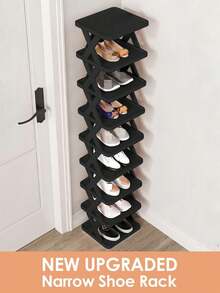 Vertical Multi-Tier Shoe Rack, Space-Saving Narrow Shoe Cabinet, Small Shoe Shelf, Self-Assembly Freestanding Shoe Storage Organizer, Suitable For Entryway, Closet, Hallway, Easy Assembly And Stable Structure, Black And White Color, Plastic Made, Reusable - Multicolor - View 2