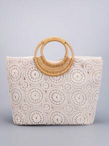 New Women's Fashion Retro Pattern Tote Bag, Bohemian Handbag, Hand-Woven Holiday Bag, Suitable For Daily Leisure And Summer Beach Vacation. - Beige - View 8