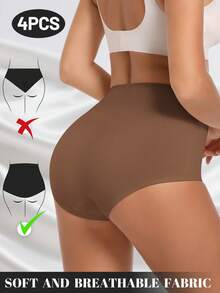 MEIYATING 4pcs Women High Waist Tummy Control Comfortable Letter Print Cotton Panties, Pink Tone Triangle Briefs - Multicolor - View 3
