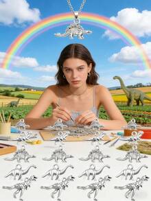 30/50/100/200/300 Pcs Vintage Silver Dinosaur Pendant Set - Alloy Animal Pendants, Suitable For DIY Jewelry, Necklace And Bracelet Making - Silver - View 2