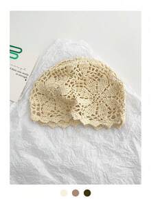 Hand-Knitted Floral Hollow-Out Beanie, Women's Lightweight Breathable Crochet Slouchy Boho Beanie Hat, Spring/Summer Thin Versatile Knitted Cap - Multicolor - View 7