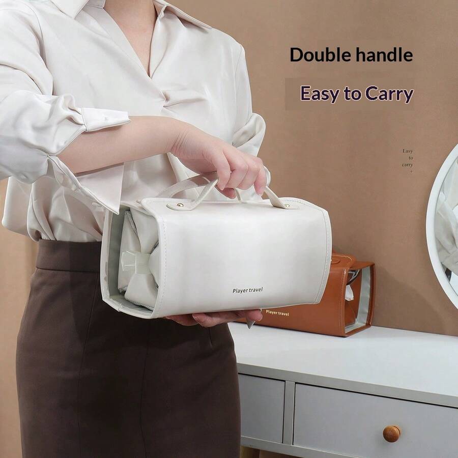 Detachable Compartment Cosmetic Bag, High-Quality Portable Travel Organizer, Large Capacity PU Handbag Waterproof Toiletry Pouch