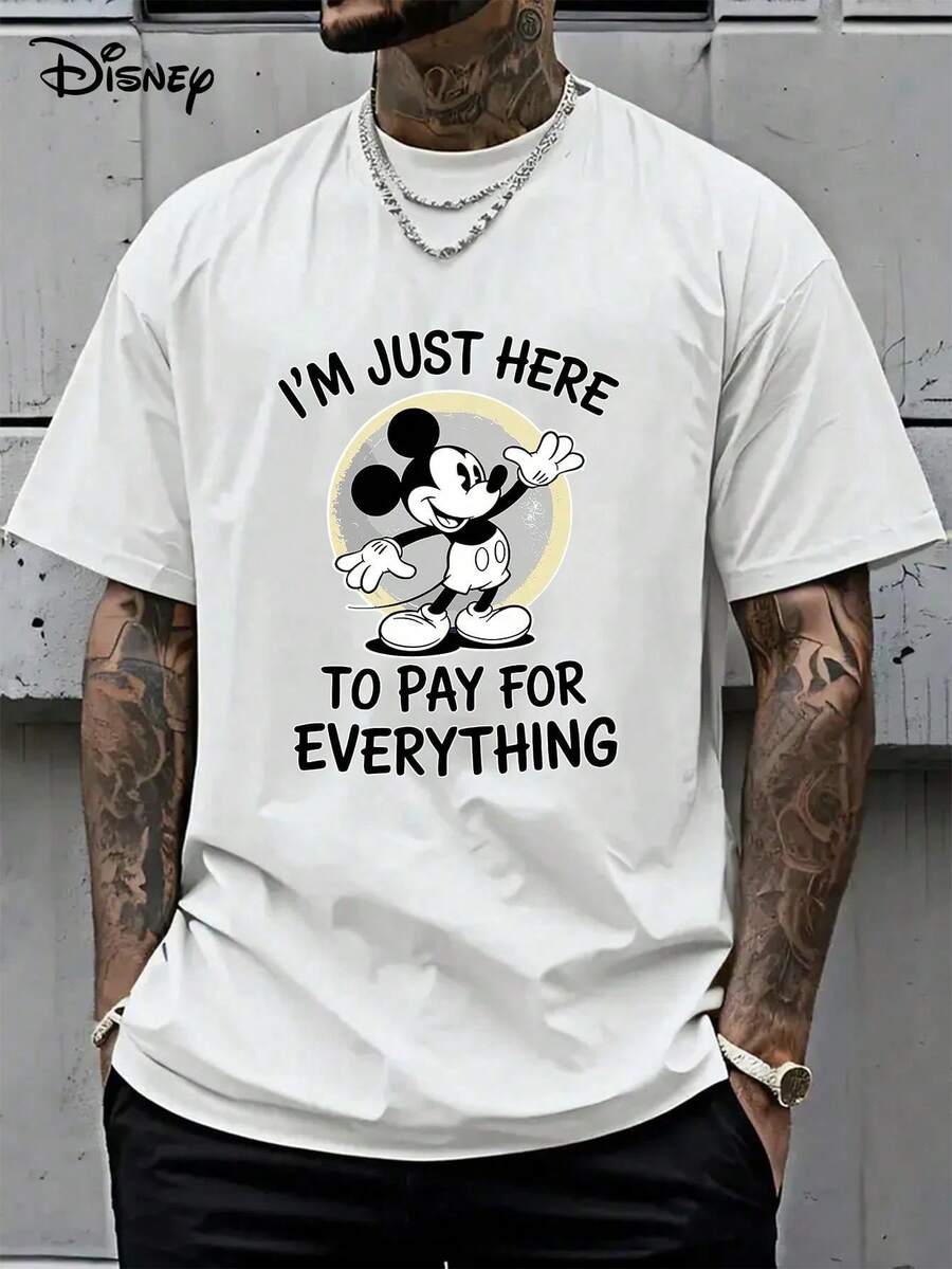 Disney Men's Casual T-Shirt, "I'm Just Here To Pay For Everything"  Print, Humorous & Playful Design, Ideal For Theme Park Visits & Daily Wear - 白色 - 查看 1