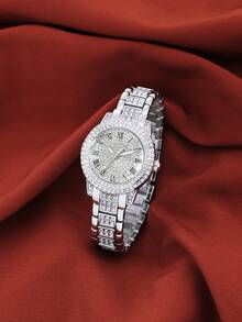 Women's Watch, Elegant And Fashionable, Round Dial With Rhinestone Accents, Ladies' Quartz Watch, Perfect For Everyday Wear, Birthday Gift, Back-To-School Season, Thanksgiving, Couples' Occasions, Ideal Present (Watch Box Not Included) - Silver - View 6