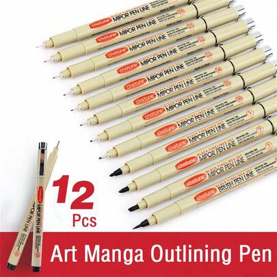 3/5/9/12Pcs Art Manga Outlining Pen Pigment Liner Micron Pen Marker Set Hook Line Needle Pen For Sketch Soft Brush Stationery Art Supplies