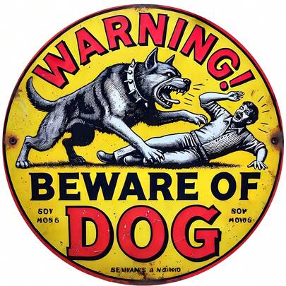 1pc Vintage 2D Flat "Beware Of Dog" Wall Decor - Heavy Duty Wooden Warning Sign With Fierce Dog Graphic, Yellow & Black Round Plaque, Suitable For Garage, Den, Kennel - Indoor/Outdoor Durable Dog Decoration, 20x20cm 2D Flat Design With Pre-Drilled Holes As Shown