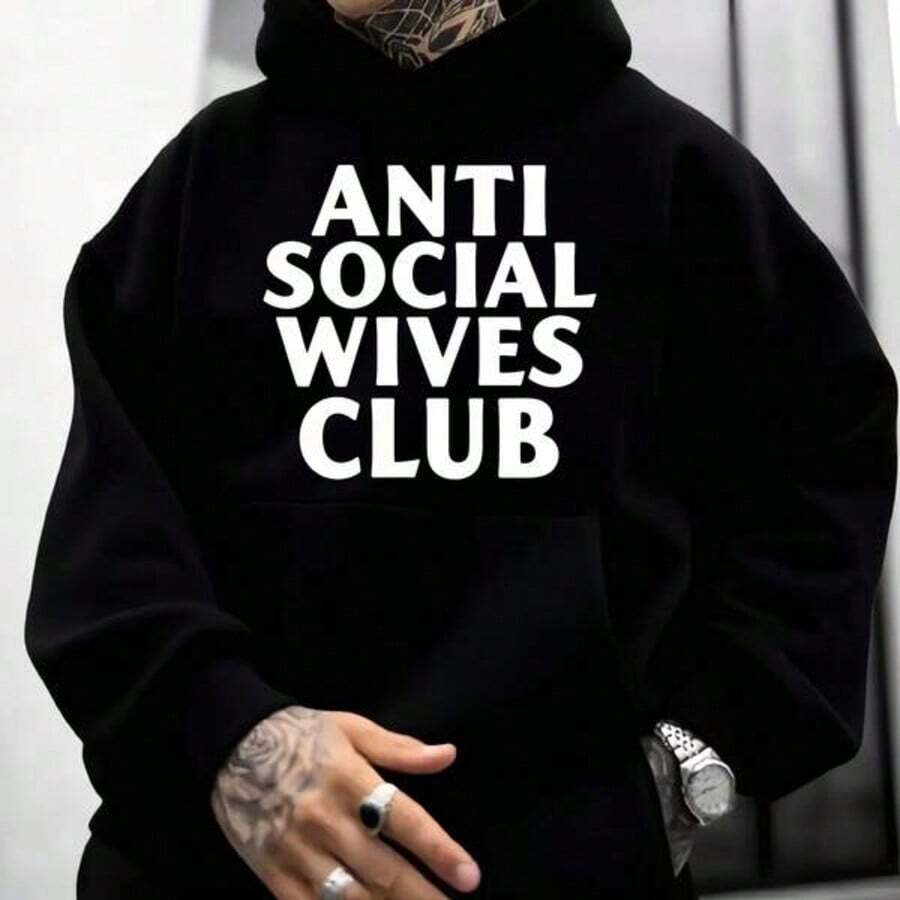 Men'S & Women's Black Hoodie With Anime Character Print, Hoodies For Men, Spring Outfits For Women, Men's Round Neck Hoodie With Anti Social Club Sad Boyz Print, Kangaroo Pocket And Drawstring, Long Sleeve, Loose And Casual, Ideal For Gifting As Men's Clothing, Single-Sided Printing - Black 4 - View 1