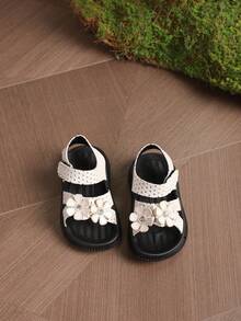 婴儿时尚花卉凉鞋，可爱婴儿魔术贴凉鞋 - 米色 - 查看 2