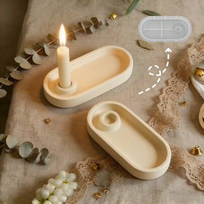 1pc Oval Candle Holder Mold DIY, Suitable For Making Resin, Gypsum, Candle, Aromatherapy Products, Home Decor, Wedding Centerpiece, Silicone Mold