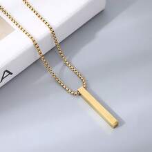 1件装不锈钢长方形柱形吊坠项链 - 简约光滑表面设计 - 时尚男女节日礼物 - 彩色 - 查看 8