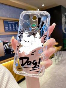 1pc Minimalist Escaping Dog Pattern Cream Marble Texture Thick Anti-Fall Precise Hole Lens Protection Phone Case, Compatible With Iphone 17/17 Pro/17 Pro Max/17 Air/16/11/16 Pro/16 Plus/16 Pro Max/16e/15 Pro Max/13/14/12/11/7G/8P, Galaxy S26/S25/S25 Plus/S25 Ultra/A05/A05S/A06/A07/A16/A17/A23, Fashionable Choice For Users - Clear - View 4