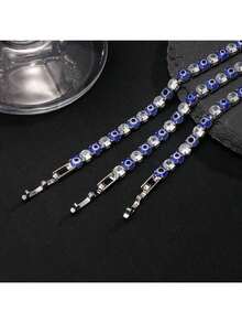 1条前卫邪眼网球手链，镶嵌闪亮水钻 | 弹性设计，朋克极简风格 | 适合日常佩戴和派对礼物 - 彩色 - 查看 5