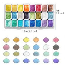 Juego de 24 colores de pintura de acuarela sólida, bloques de pigmento de acuarela sólida con textura metálica perlada, adecuado para caligrafía, pintura, arte de uñas, DIY - Colores vibrantes, de larga duración, fácil de mezclar - Multicolor - Ver 14