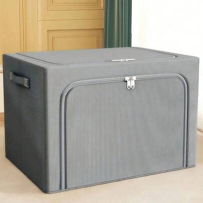 1pc Foldable Steel Frame Women's Winter Clothing Storage Box, Suitable For Dresses And Bedding, Waterproof And Dustproof, Large Capacity 100L Wardrobe Storage Box, Suitable For Bedroom And Dormitory