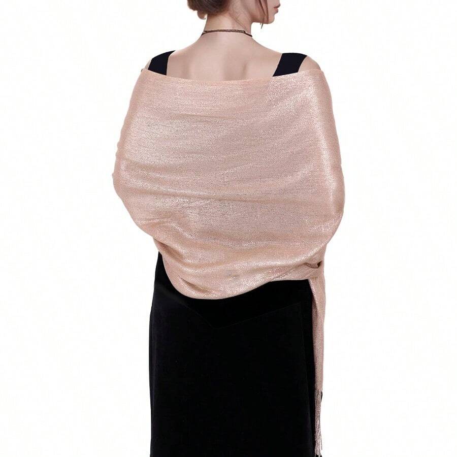 Women's Pashmina Shawls Wraps Scarf For Evening Dresses Bridal Bridesmaid Wedding Winter Large Warm Soft Silky Scarves - 香檳色 - 查看 1