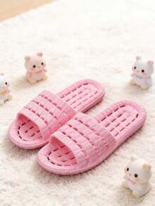 Non-Slip Slippers, Unisex Couples Style, Bathroom Shower Quick Drying Slip-On House Slippers - Pink - View 3