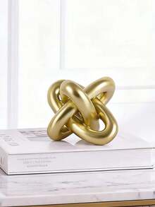 This Gold-Colored Knotted Decorative Piece Is Made Of Three Interlocking Rings, Very Suitable As A Decorative Item On A Coffee Table Or Shelf. This Handcrafted Modern Rustic Bohemian Style Wooden Knotted Chain Is Ideal For Decorating The Living Room. - Multiple Styles - View 10