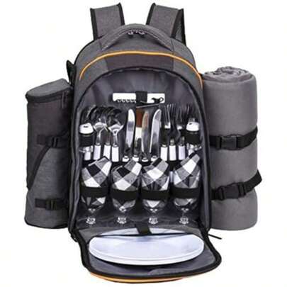 Hap Tim - Mochila para cesta de picnic para 4 personas con compartimento aislante para enfriar soporte para vino manta de forro polar juego de cubiertos regalos de compromiso para parejas regalo