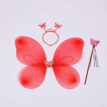 Set de 3 piezas, Alas de hada en múltiples opciones de esquema de color - Accesorio de disfraz de fiesta lindo para todas las ocasiones, perfecto para cosplay y fiestas temáticas, accesorio de disfraz de cosplay | Diseño juguetón | Alas coloridas - Rojo - Ver 1